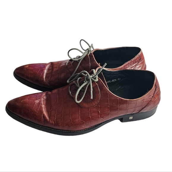 LOUIS VUITTON x VINTAGE croc embossed lace up oxford loafers brown size 42 - Picture 13 of 16